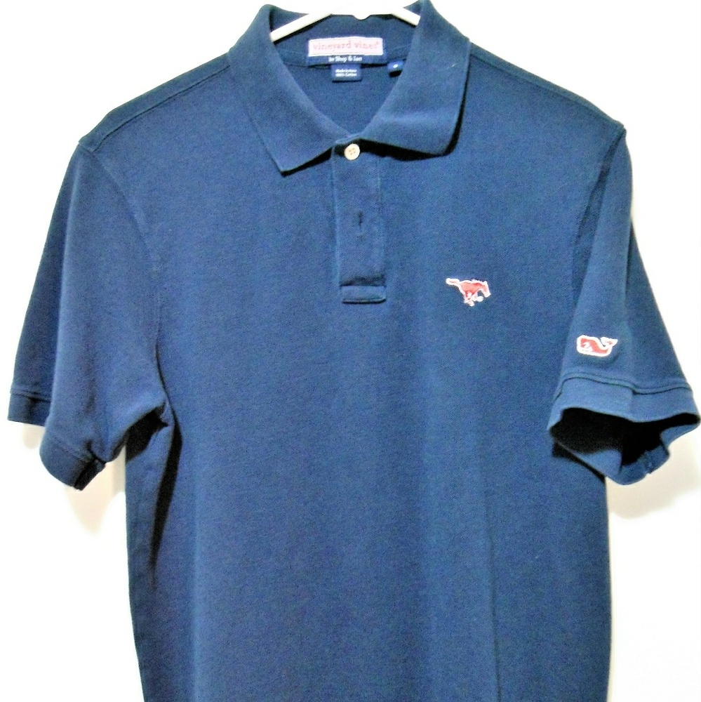 Vineyard Vines Men's Navy Blue Polo SMU Mustangs